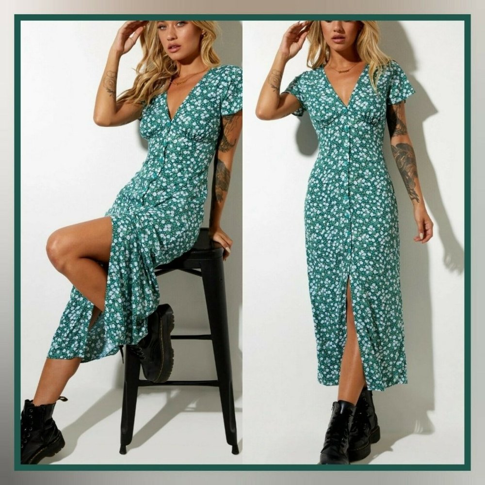 MOTEL ROCKS Larin Dress in Floral Field Green